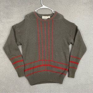 VTG Stockbridge Sweater Men XL Gray Red Stripe Shetland Wool Blend Pullover